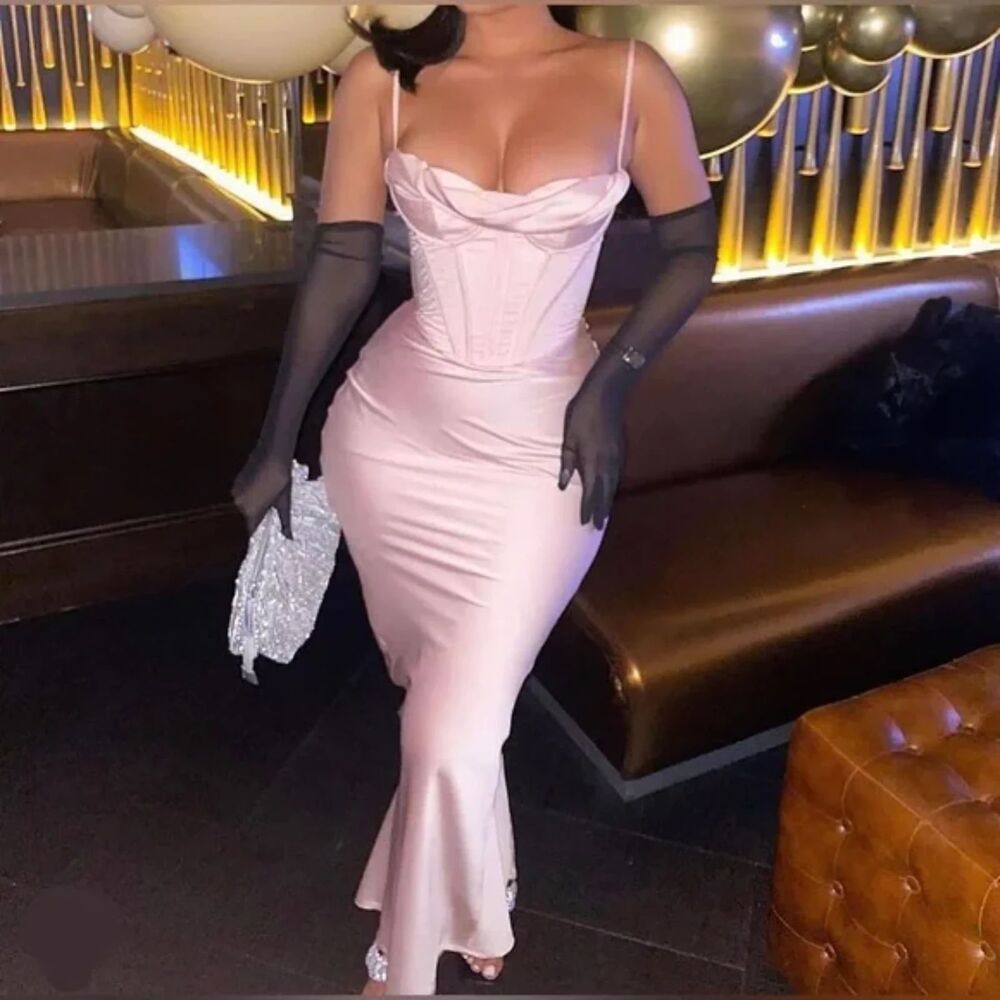 NWT House of CB 'Charmaine' Blush Pink Corset Maxi Dress sz S plus cup - Picture 7 of 16